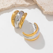 Load image into Gallery viewer, Stainless steel, gold and silver bicolored C-shaped smooth earrings
