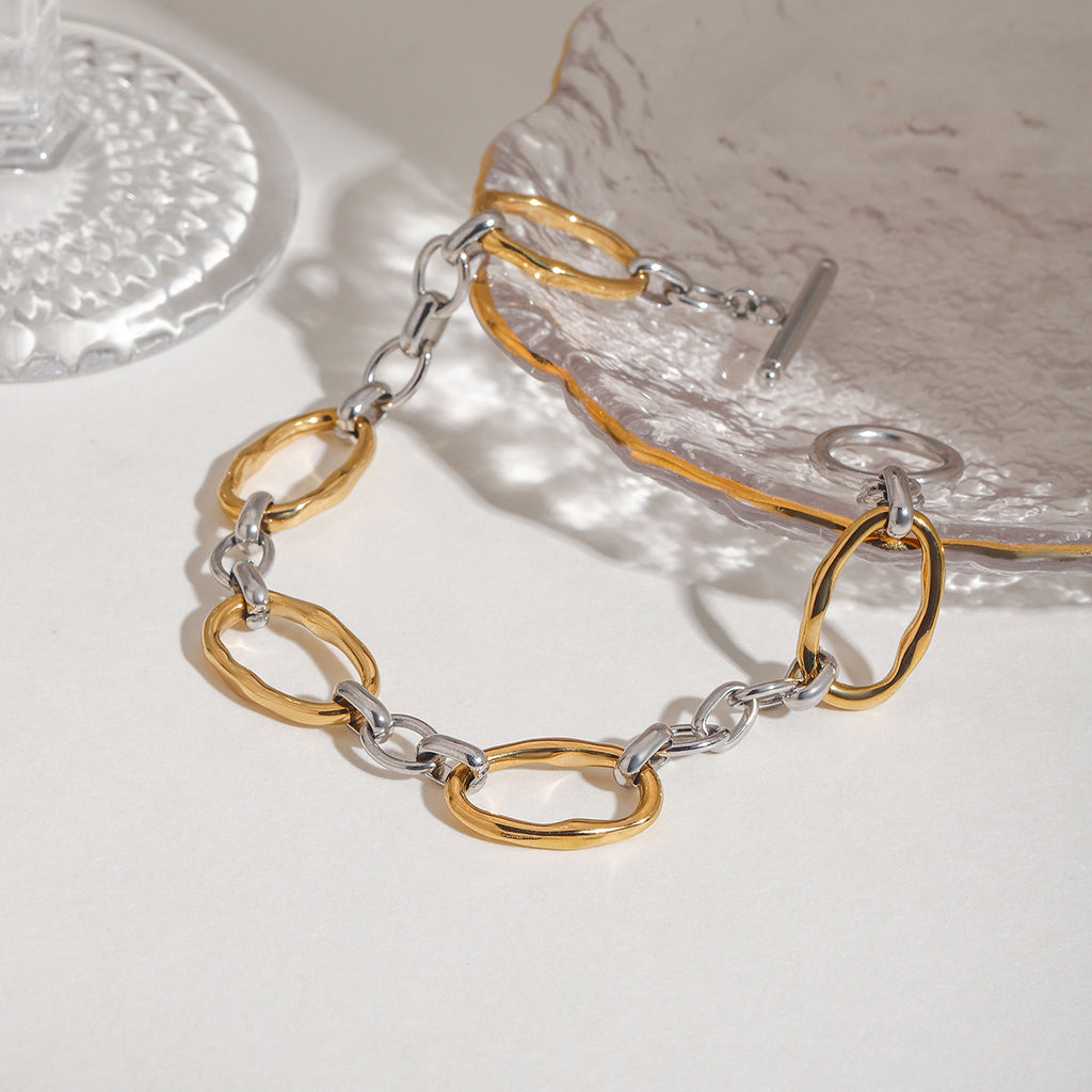 Stainless steel gold and silver color-matched bracelet