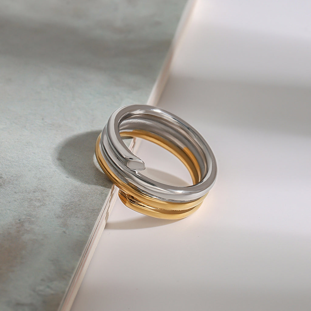 Stainless steel golden steel color two-tone ring