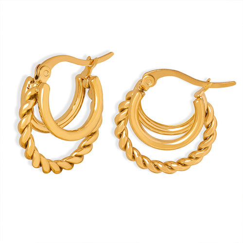 Stainless steel double-layer plain loop twisted chain earrings