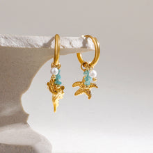 Load image into Gallery viewer, Crushed stone starfish conch pearl pendant earrings