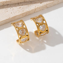 Load image into Gallery viewer, Stainless steel heart-shaped zircon C-shaped earrings