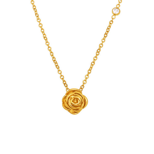 Stainless steel rose flower zircon necklace collarbone chain