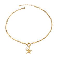 Load image into Gallery viewer, 18K gold stainless steel starfish freshwater pearl pendant necklace