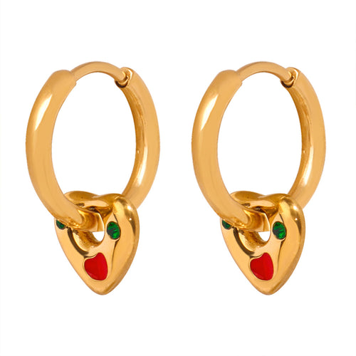 Stainless steel oil-dropped zirconium heart-shaped pendant earrings