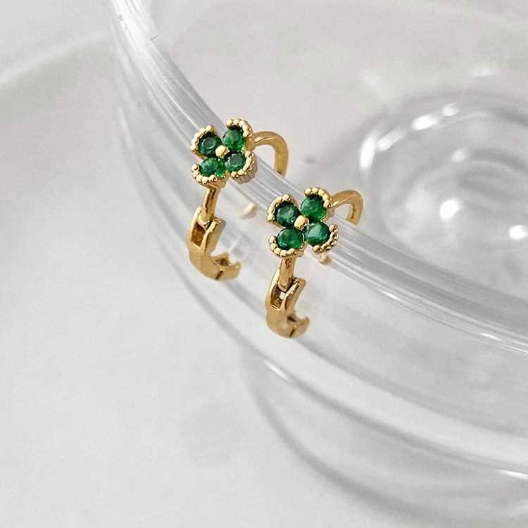 Zirconium-encrusted four-leaf clover earring buckles
