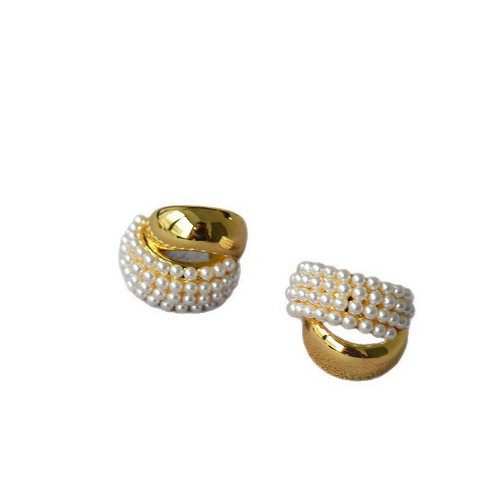 Double C-cross brass gold-plated earrings set with imitation pearl 925 silver needle