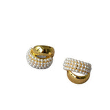 Double C-cross brass gold-plated earrings set with imitation pearl 925 silver needle