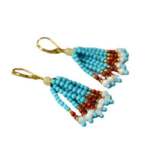 Load image into Gallery viewer, Turquoise shell handcrafted beaded tassel earrings