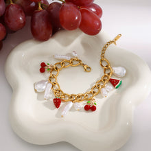 Load image into Gallery viewer, Imitation pearl cherry watermelon pendant stainless steel bracelet
