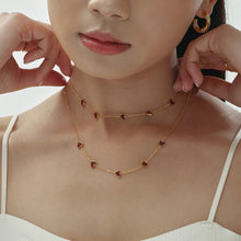 Load image into Gallery viewer, Stainless steel gold-plated wine red enamel oil dripping heart necklace collarbone chain