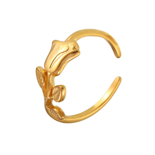 Stainless steel gold-plated tulip flower opening ring