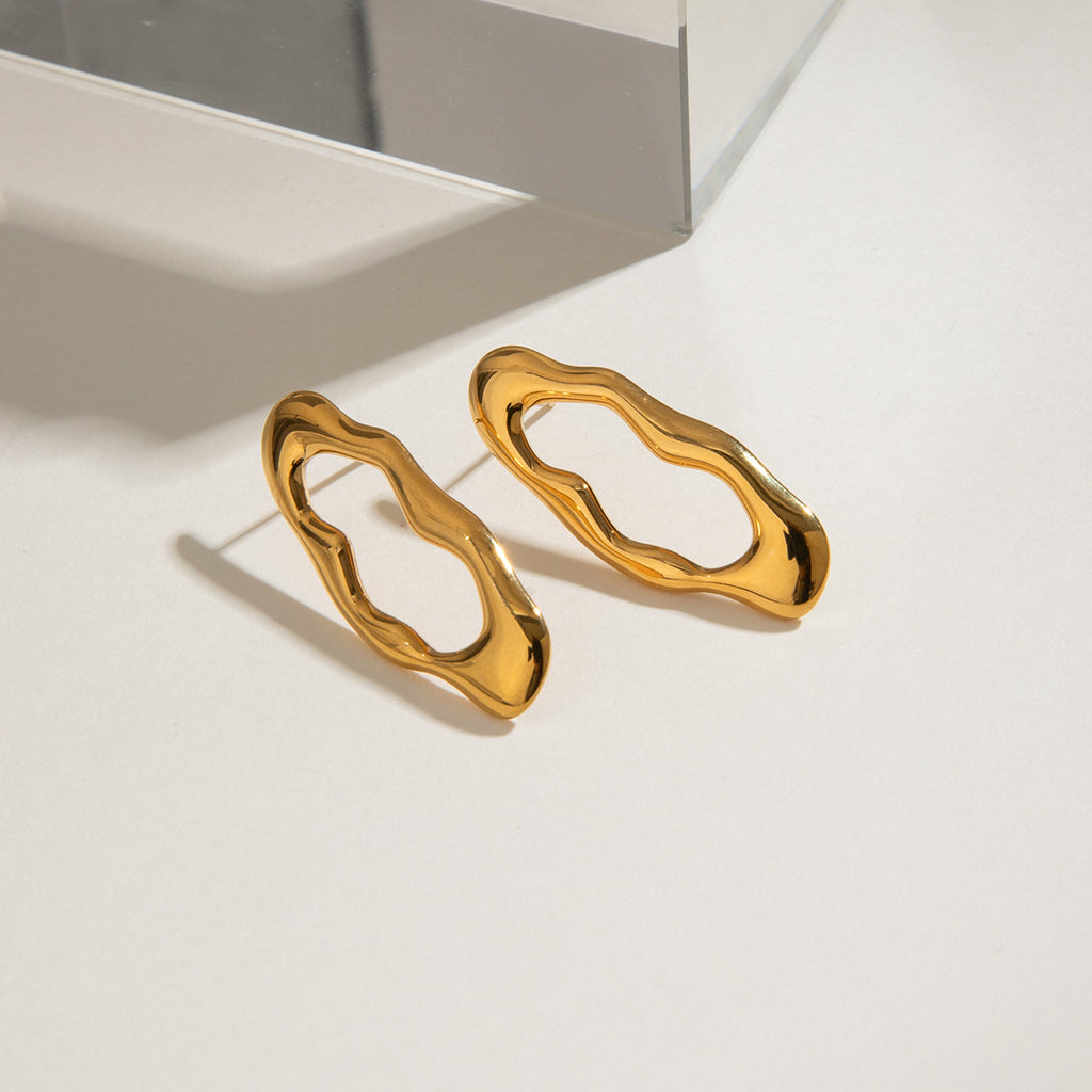 18K gold stainless steel irregular lava O-shaped earrings