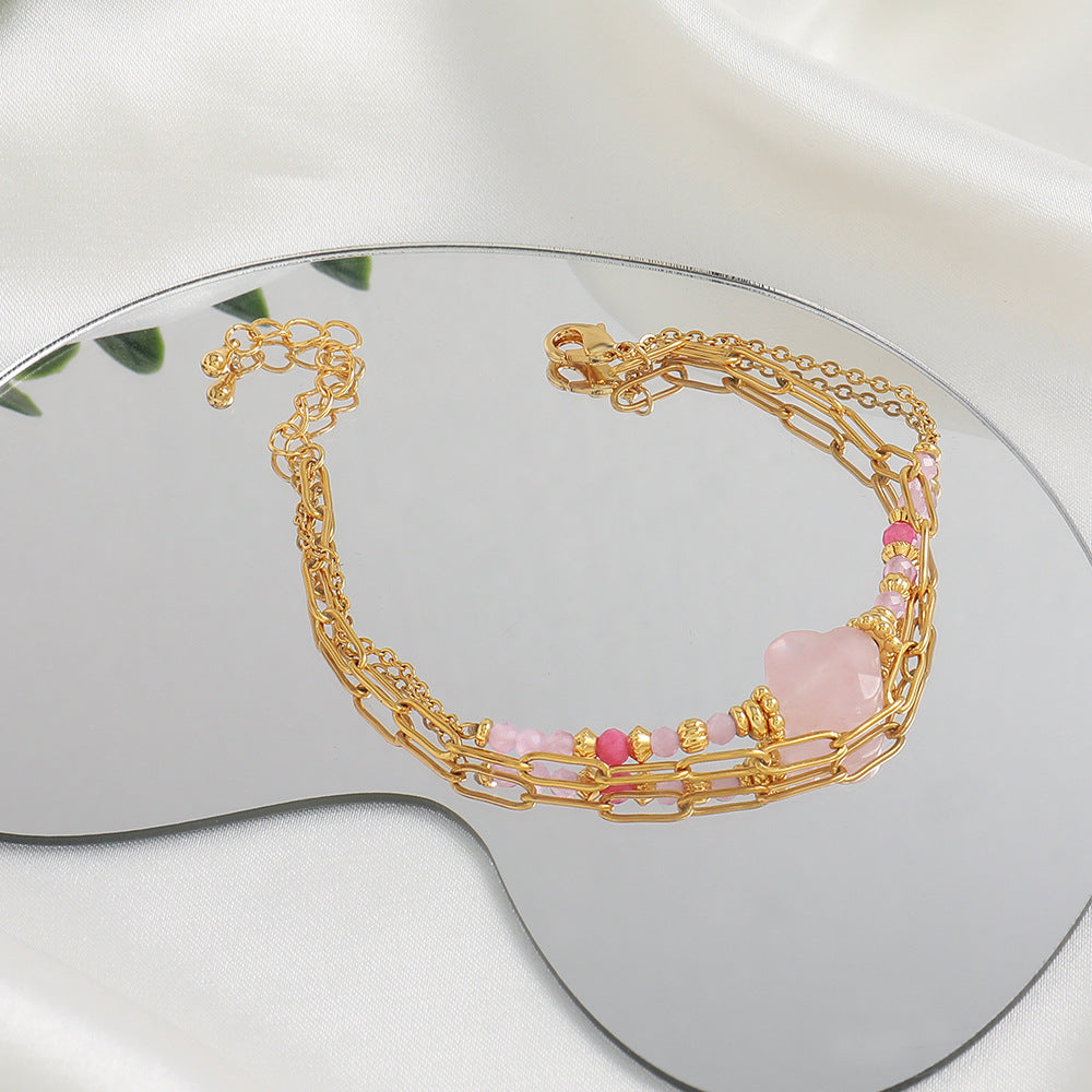Pink peach blossom natural stone handcrafted beaded bracelet