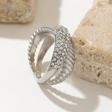 Load image into Gallery viewer, Stainless steel diamond-encrusted X-cross texture ring
