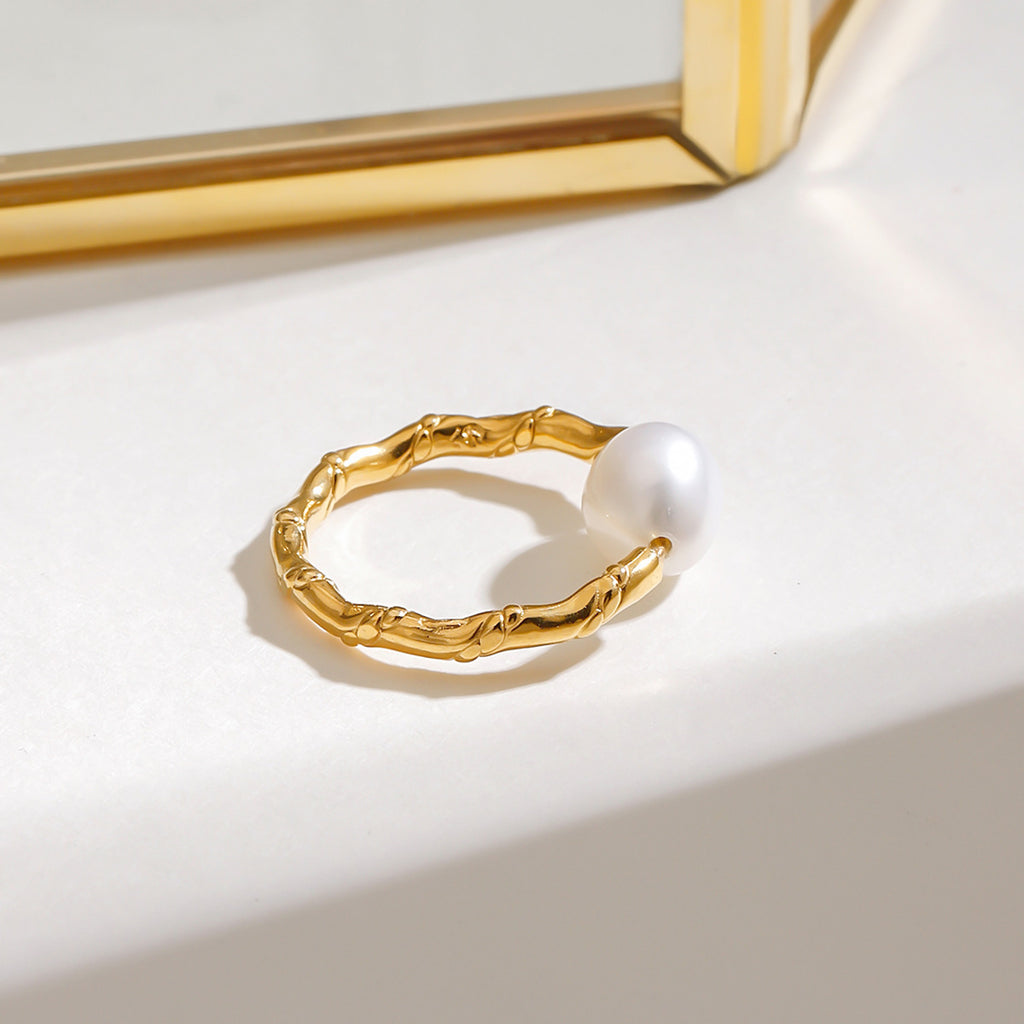 Stainless steel pearl twisted knot open ring