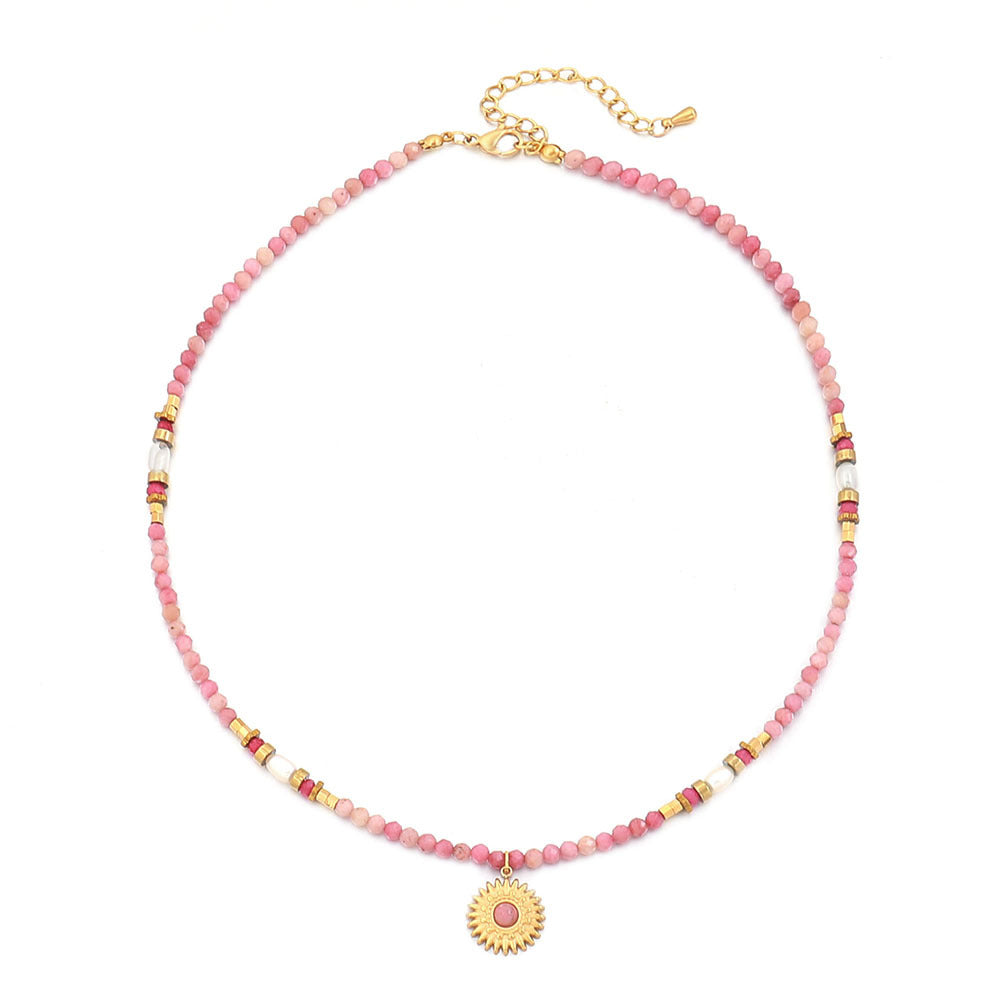 Pink natural stone handcrafted beaded necklace