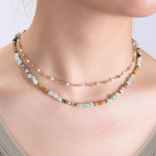 Load image into Gallery viewer, A round 4mm natural stone beaded necklace made of 18K gold plated with copper