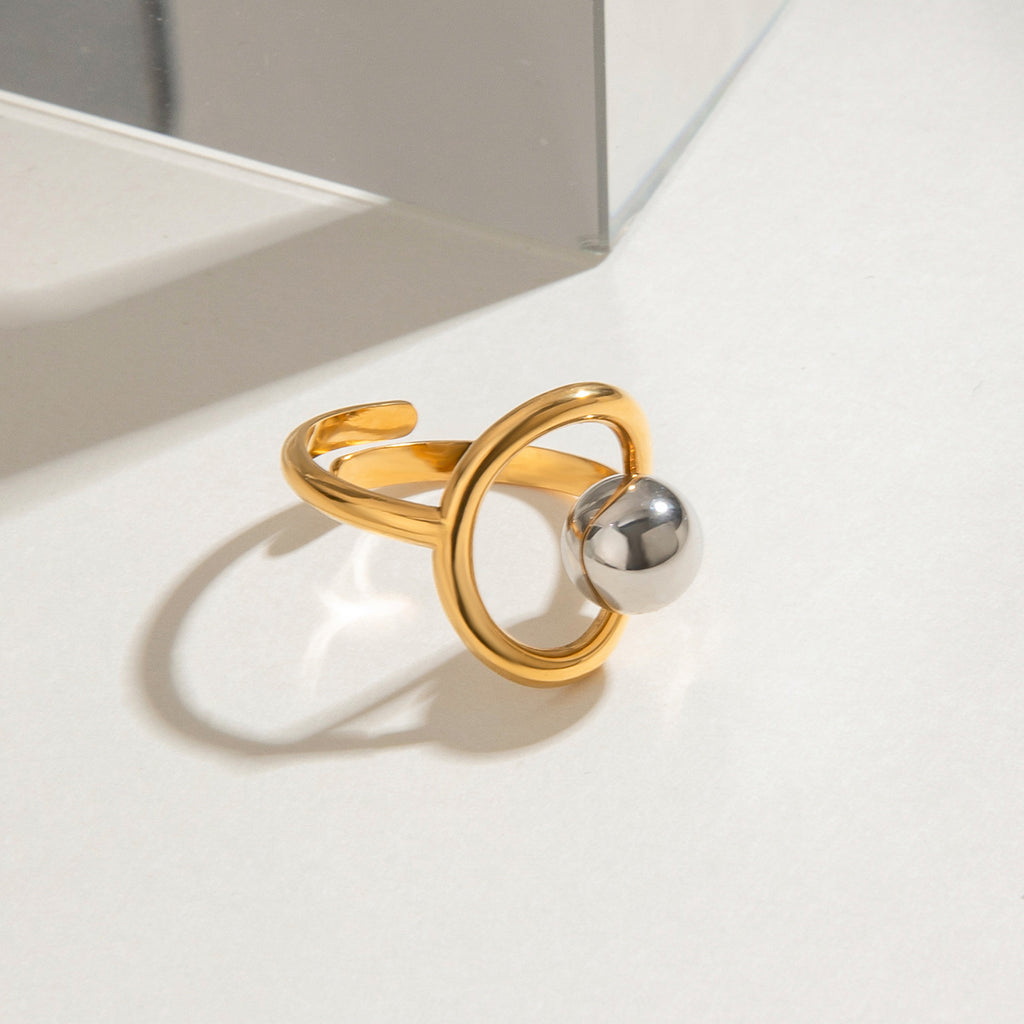 Stainless steel, gold and silver color-matched steel ball open ring