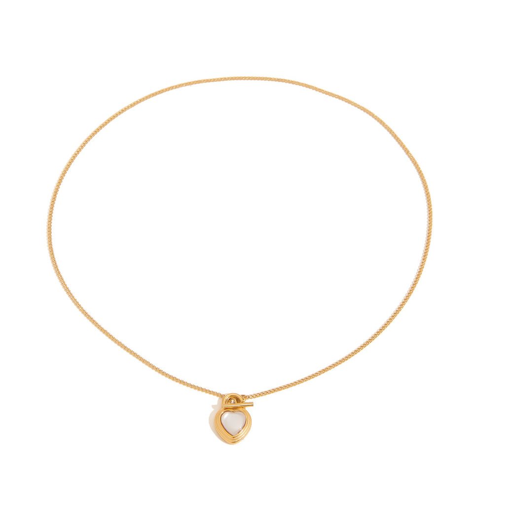 18K gold stainless steel cat's eye heart-shaped pendant necklace