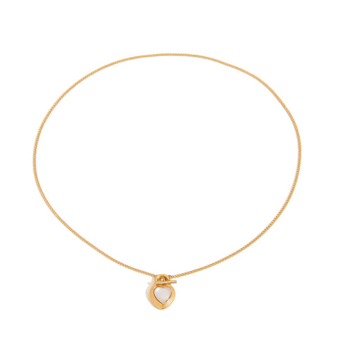 18K gold stainless steel cat's eye heart-shaped pendant necklace