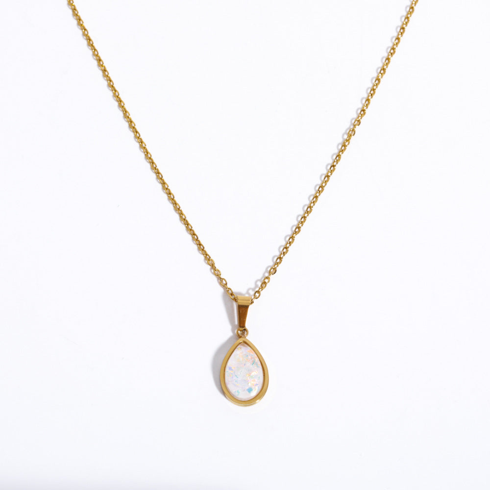 Stainless steel imitation opal opal water drop pendant necklace
