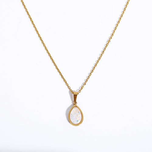 Stainless steel imitation opal opal water drop pendant necklace
