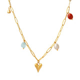 Stainless steel heart-shaped freshwater pearl natural stone pendant necklace collarbone chain