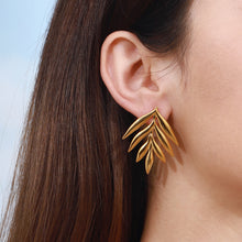 Load image into Gallery viewer, 18K gold stainless steel glossy leaf earrings