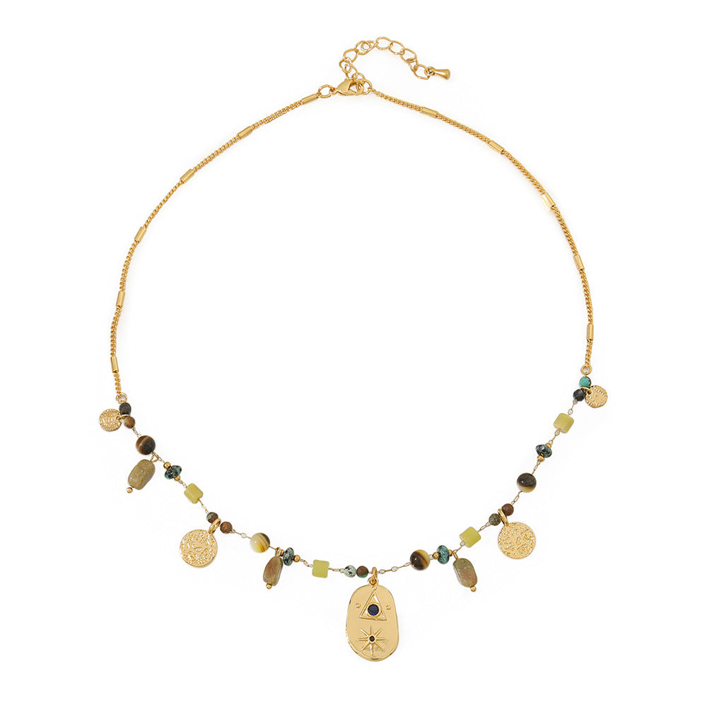 Natural African pine 8-pointed star pendant necklace