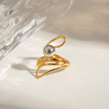 Load image into Gallery viewer, Stainless steel gold and silver color-matched irregular hollowed-out steel ball ring
