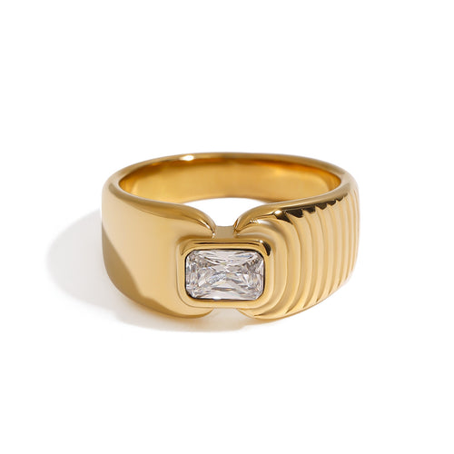 18K stainless steel ring with zirconium thread and smooth surface