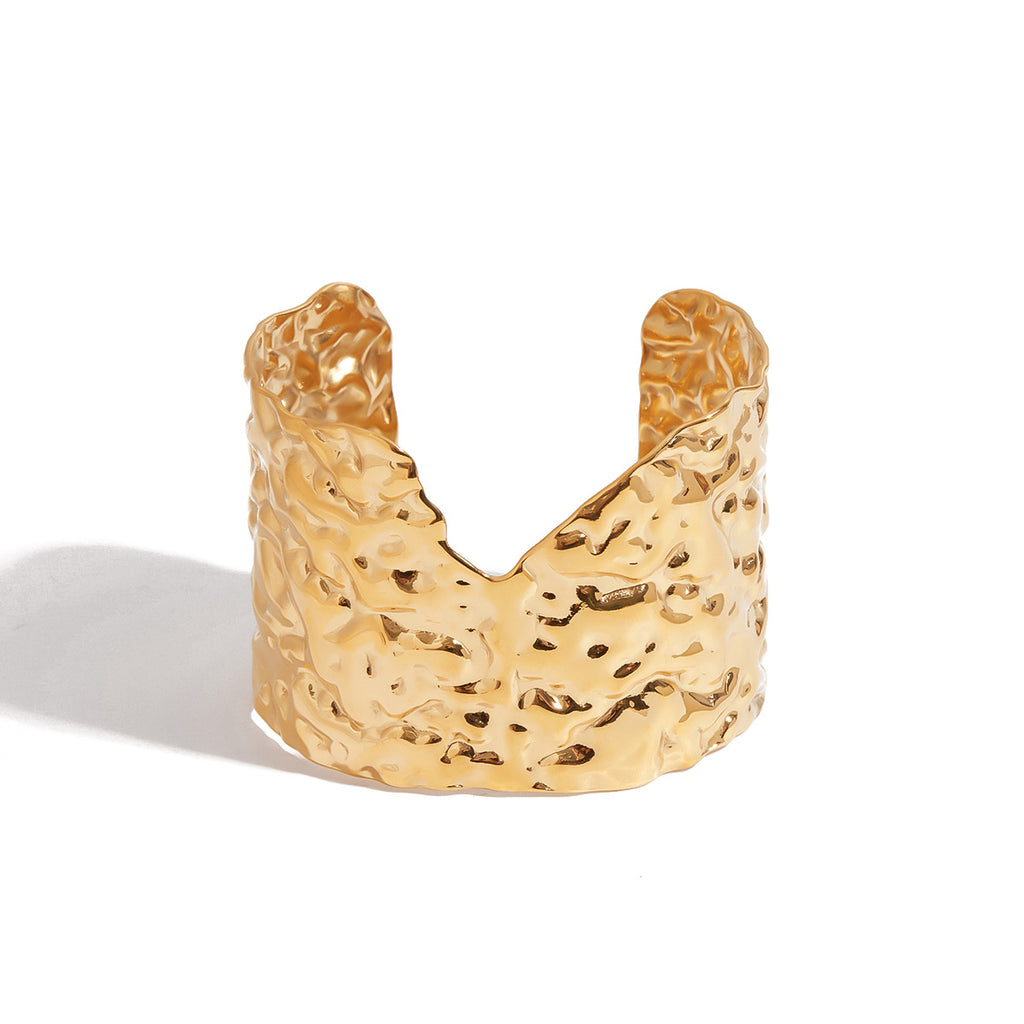 18K gold stainless steel hammer pattern irregular opening bracelet