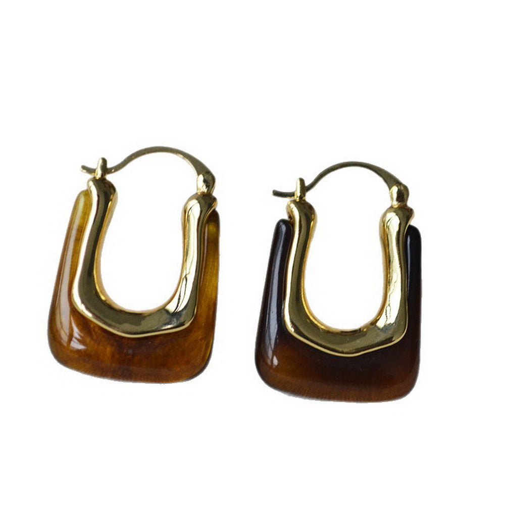 Caramel-colored resin alloy U-shaped earrings for autumn and winter