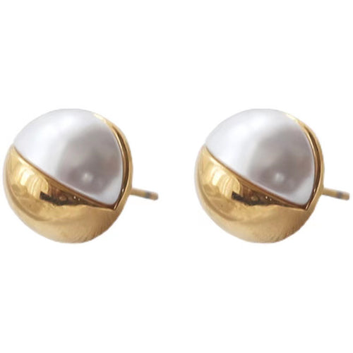 Stainless steel pearl hemispherical metal round ear studs