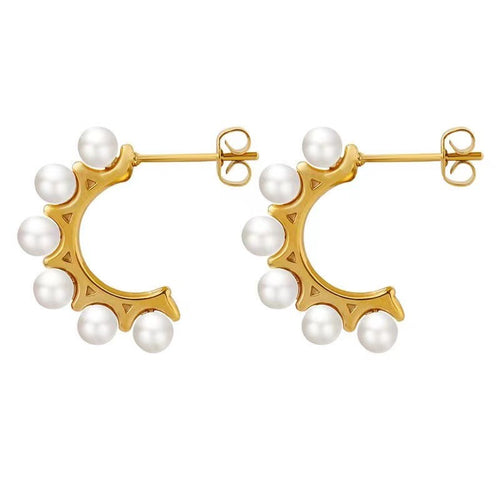 Stainless steel pearl-like C-shaped ear studs