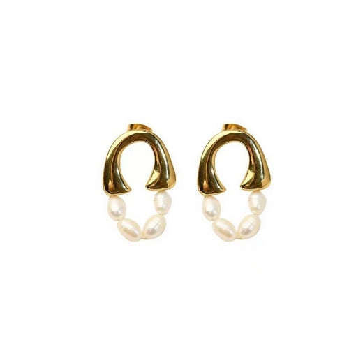 Golden stainless steel freshwater pearl earrings