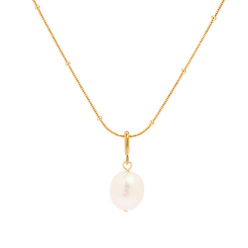Golden stainless steel natural pearl pendant necklace