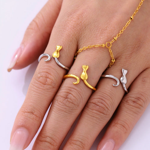 Stainless steel gold-plated, non-fading, cute cat mouth ring