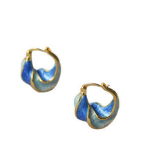 Load image into Gallery viewer, Handmade blue pearlescent enamel earrings