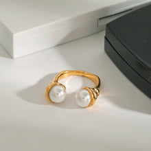 Load image into Gallery viewer, 18K gold imitation pearl stainless steel open ring