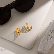 Load image into Gallery viewer, Golden stainless steel and white zircon stud earrings