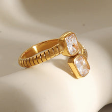 Load image into Gallery viewer, Golden stainless steel zircon open ring