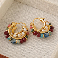 Load image into Gallery viewer, Colored frisbee beaded C-shaped earrings