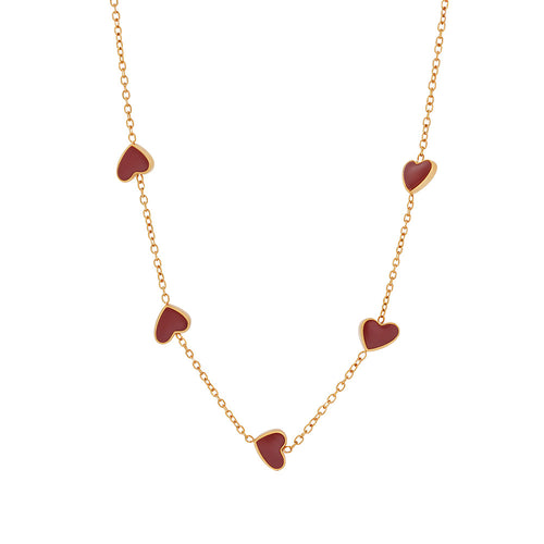 Stainless steel gold-plated wine red enamel oil dripping heart necklace collarbone chain