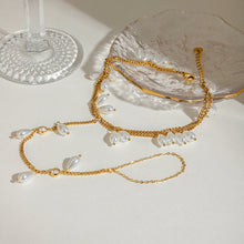 Load image into Gallery viewer, 18K gold stainless steel white lily pearl zircon double toe chain