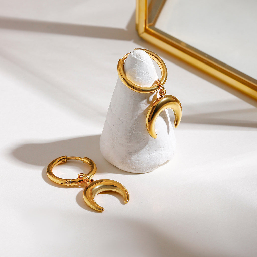 18K stainless steel moon pendant earrings
