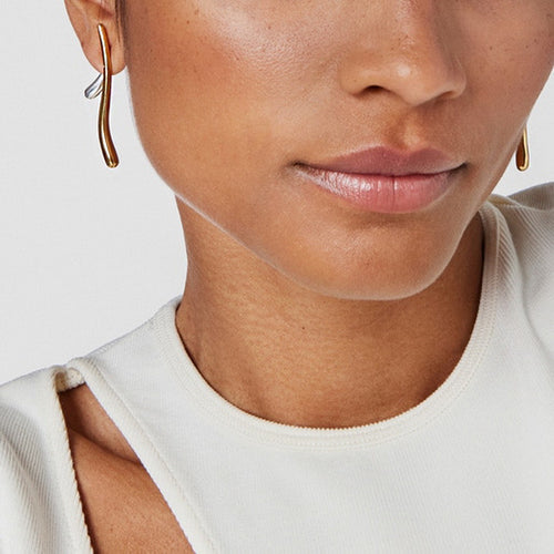 Gold and silver dual-color stainless steel front and back earrings