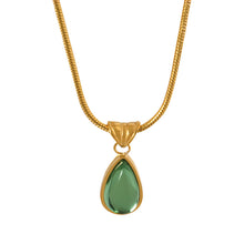 Load image into Gallery viewer, Stainless steel gold-plated teardrop-shaped green glass stone pendant necklace