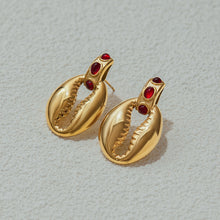 Load image into Gallery viewer, Stainless steel red cat&#39;s eye shell earrings